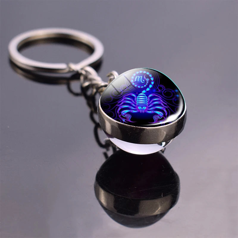 Luminous 12 Constellation Keychain Glowing Crystal Ball Key Ring Aquarius Keychain Sagittarius Keychain Libra Keychain Birthday