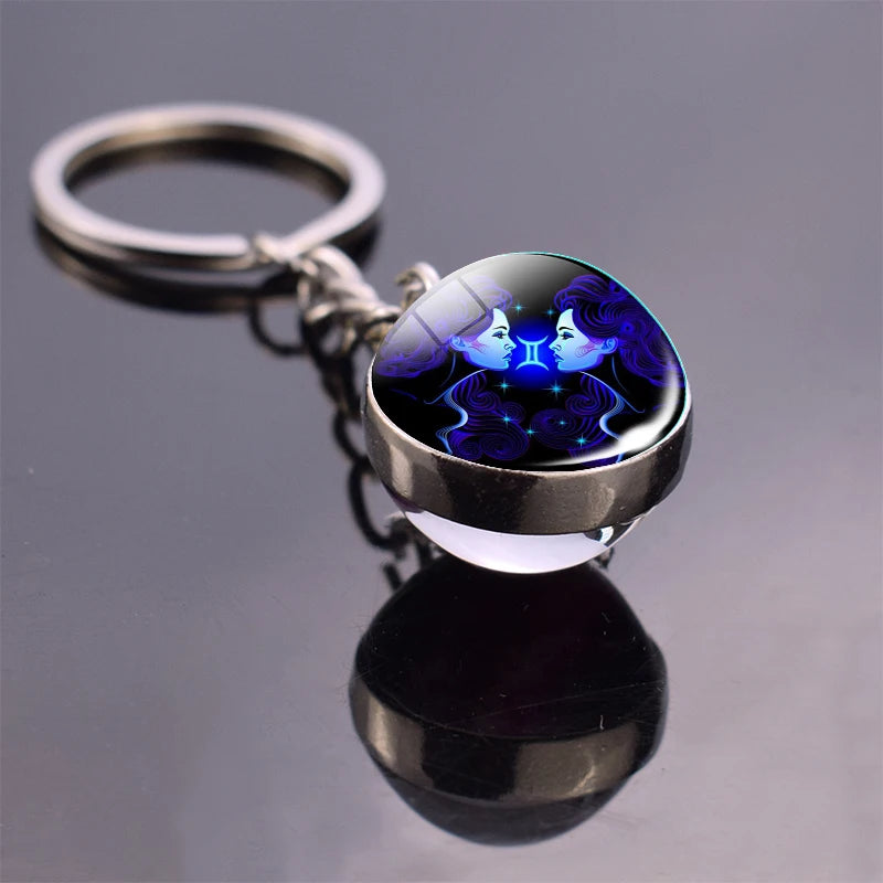 Luminous 12 Constellation Keychain Glowing Crystal Ball Key Ring Aquarius Keychain Sagittarius Keychain Libra Keychain Birthday