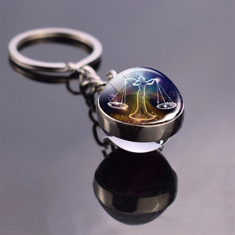 Luminous 12 Constellation Keychain Glowing Crystal Ball Key Ring Aquarius Keychain Sagittarius Keychain Libra Keychain Birthday