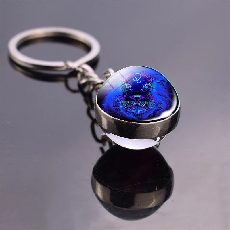 Luminous 12 Constellation Keychain Glowing Crystal Ball Key Ring Aquarius Keychain Sagittarius Keychain Libra Keychain Birthday