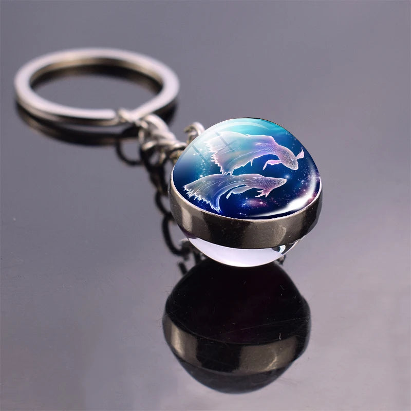 Luminous 12 Constellation Keychain Glowing Crystal Ball Key Ring Aquarius Keychain Sagittarius Keychain Libra Keychain Birthday