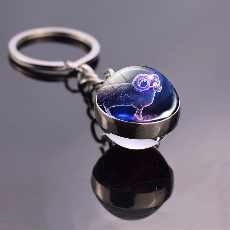 Luminous 12 Constellation Keychain Glowing Crystal Ball Key Ring Aquarius Keychain Sagittarius Keychain Libra Keychain Birthday