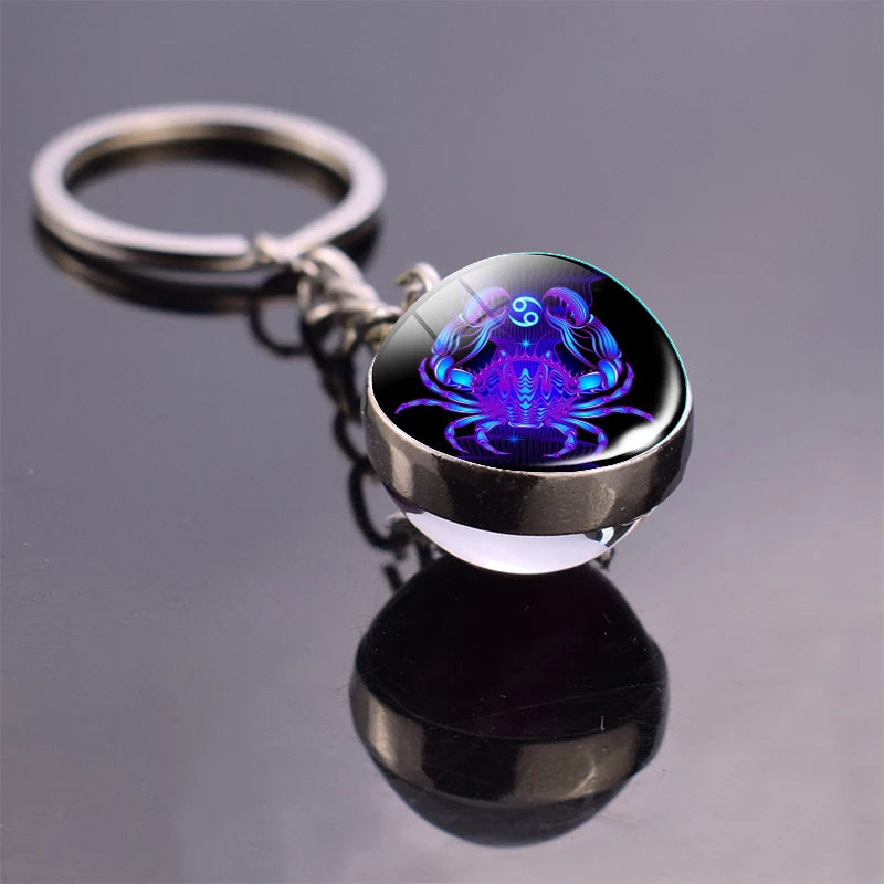 Luminous 12 Constellation Keychain Glowing Crystal Ball Key Ring Aquarius Keychain Sagittarius Keychain Libra Keychain Birthday