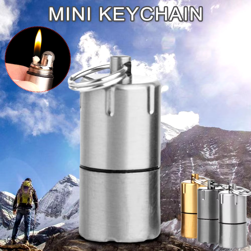 Mini Lighter Keychain without Gasoline Kerosene Oil for Outdoor Portable Capsule Cigarette Lighters Metal Pendant Key Ring Tools