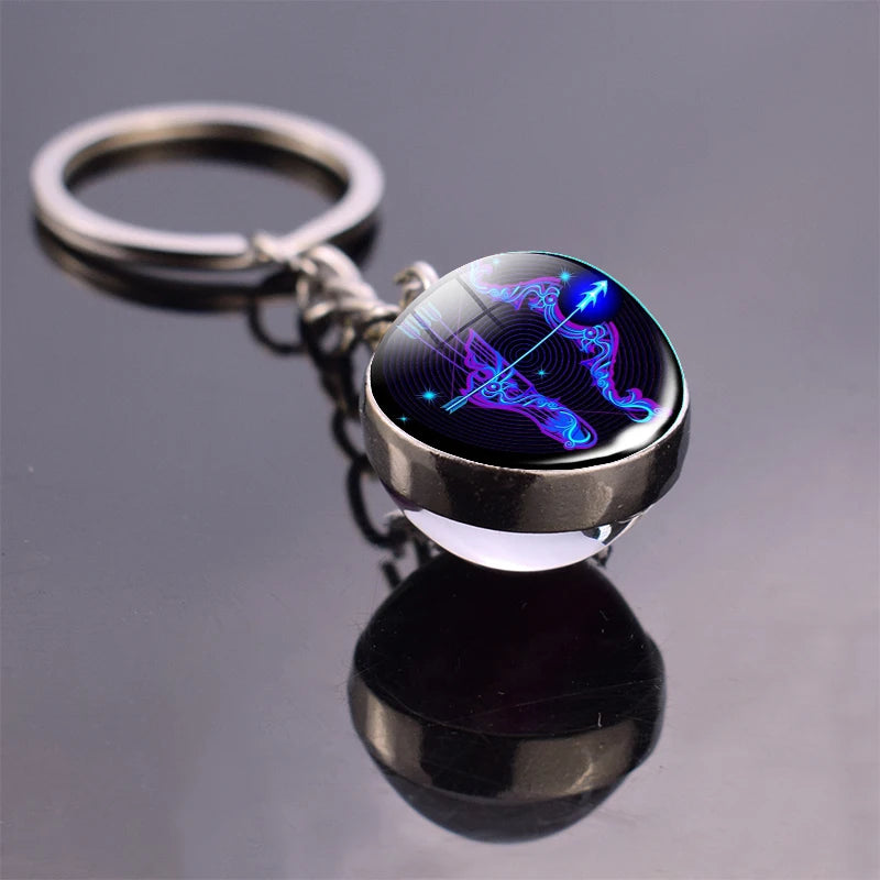 Luminous 12 Constellation Keychain Glowing Crystal Ball Key Ring Aquarius Keychain Sagittarius Keychain Libra Keychain Birthday