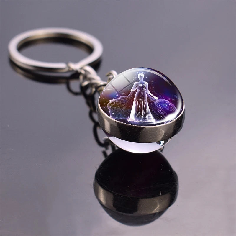 Luminous 12 Constellation Keychain Glowing Crystal Ball Key Ring Aquarius Keychain Sagittarius Keychain Libra Keychain Birthday