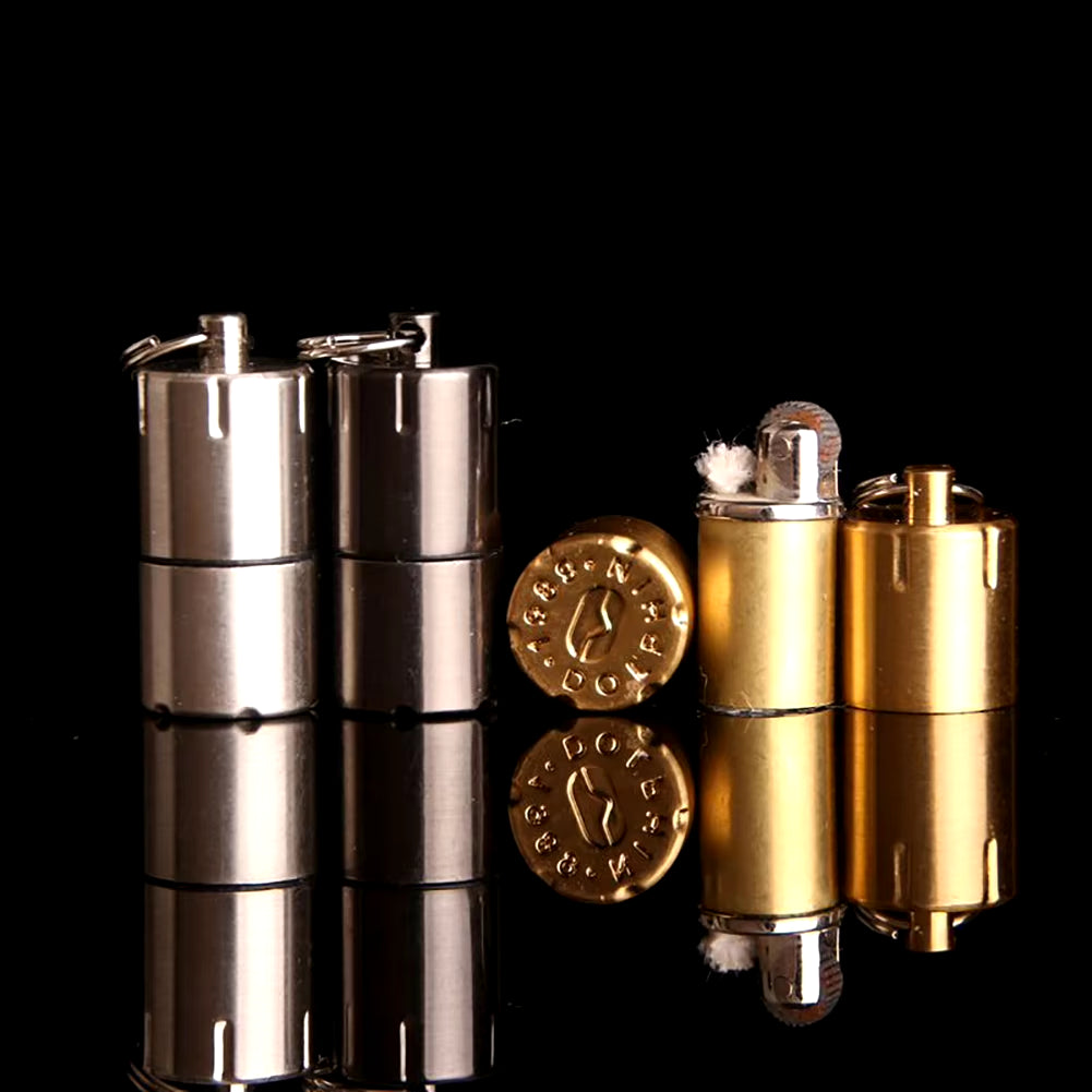 Mini Lighter Keychain without Gasoline Kerosene Oil for Outdoor Portable Capsule Cigarette Lighters Metal Pendant Key Ring Tools