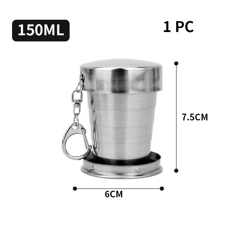 Stainless Steel Travel Carry-On Outdoor Wine Glass Portable Telescopic Water Cup Folding Wine Teacup Large Small and Medium-Size