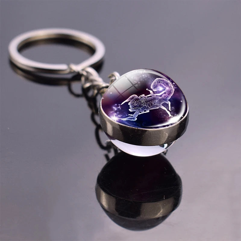Luminous 12 Constellation Keychain Glowing Crystal Ball Key Ring Aquarius Keychain Sagittarius Keychain Libra Keychain Birthday