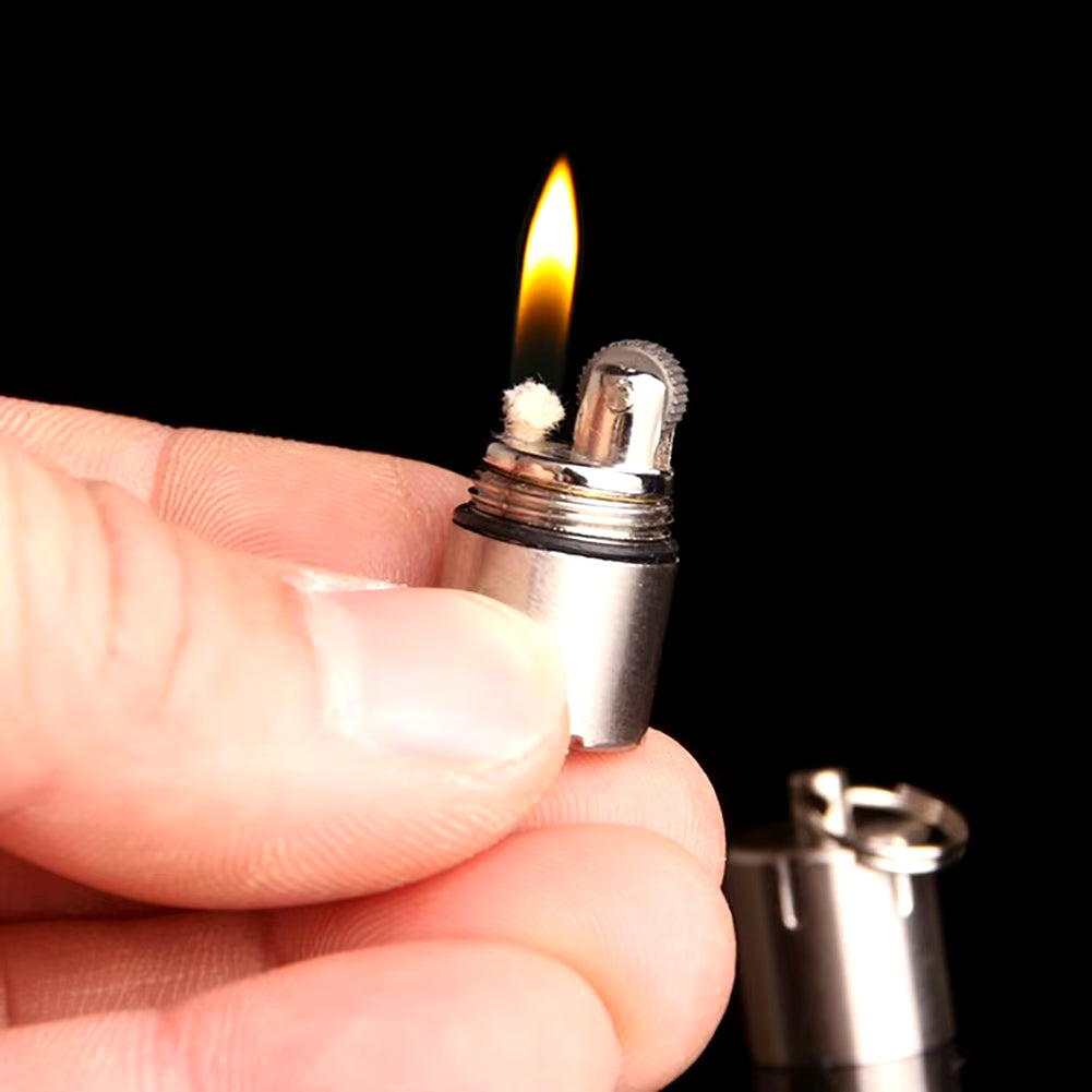 Mini Lighter Keychain without Gasoline Kerosene Oil for Outdoor Portable Capsule Cigarette Lighters Metal Pendant Key Ring Tools