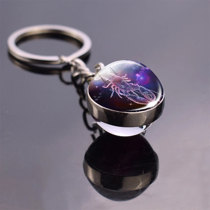 Luminous 12 Constellation Keychain Glowing Crystal Ball Key Ring Aquarius Keychain Sagittarius Keychain Libra Keychain Birthday
