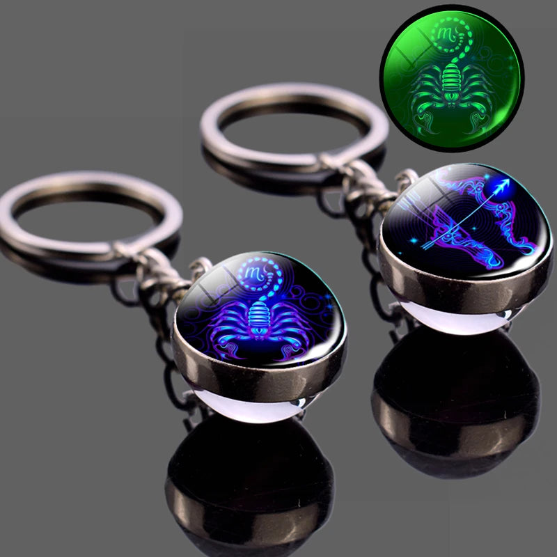 Luminous 12 Constellation Keychain Glowing Crystal Ball Key Ring Aquarius Keychain Sagittarius Keychain Libra Keychain Birthday
