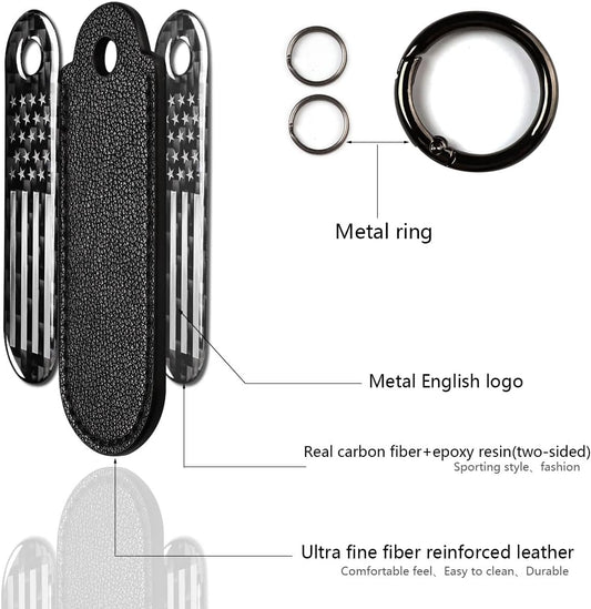 American Flag Carbon Fiber Leather Keychain-Stylish Gift For Car Lovers and and more. great for Birthday Gift