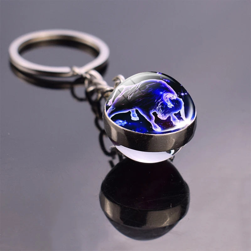 Luminous 12 Constellation Keychain Glowing Crystal Ball Key Ring Aquarius Keychain Sagittarius Keychain Libra Keychain Birthday