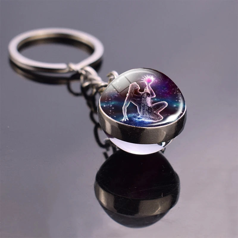 Luminous 12 Constellation Keychain Glowing Crystal Ball Key Ring Aquarius Keychain Sagittarius Keychain Libra Keychain Birthday
