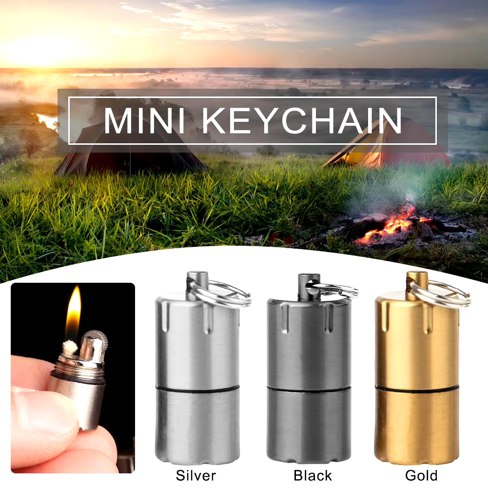 Mini Lighter Keychain without Gasoline Kerosene Oil for Outdoor Portable Capsule Cigarette Lighters Metal Pendant Key Ring Tools