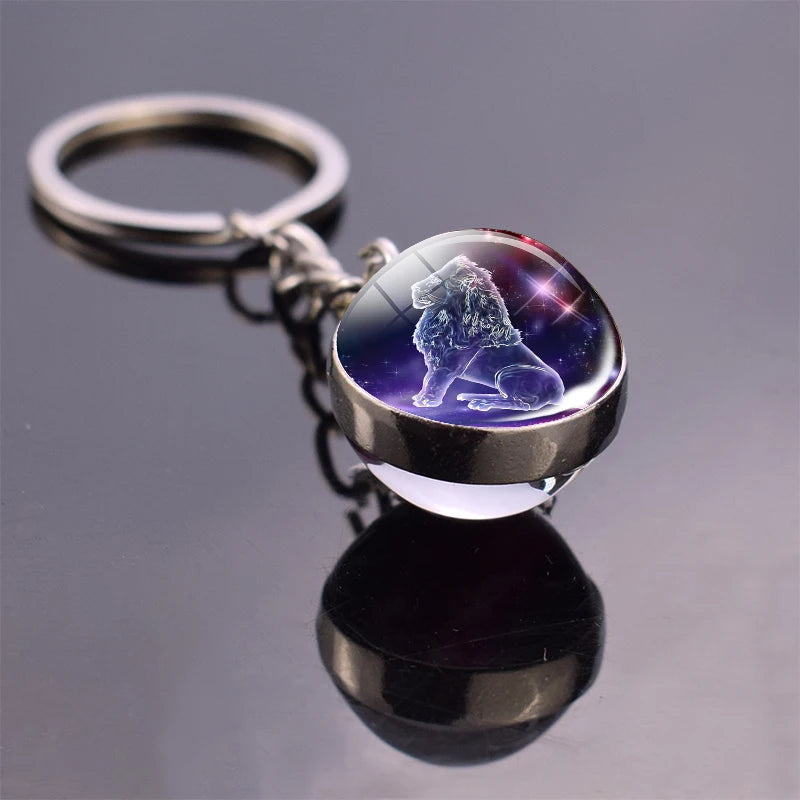 Luminous 12 Constellation Keychain Glowing Crystal Ball Key Ring Aquarius Keychain Sagittarius Keychain Libra Keychain Birthday
