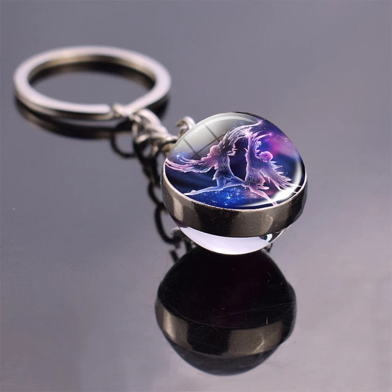Luminous 12 Constellation Keychain Glowing Crystal Ball Key Ring Aquarius Keychain Sagittarius Keychain Libra Keychain Birthday