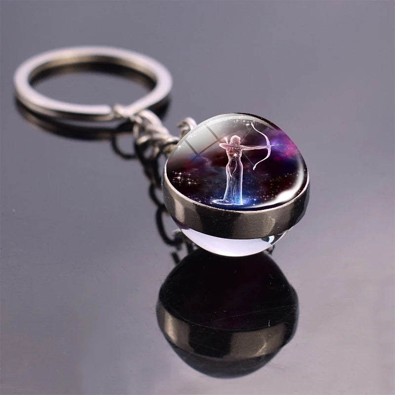 Luminous 12 Constellation Keychain Glowing Crystal Ball Key Ring Aquarius Keychain Sagittarius Keychain Libra Keychain Birthday