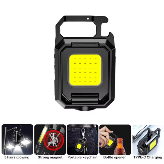 LED Mini Keychain Light XPE Pocket Work Light COB Flashlight USB Rechargeable Emergency Flashlight for Outdoor Camping Fishing