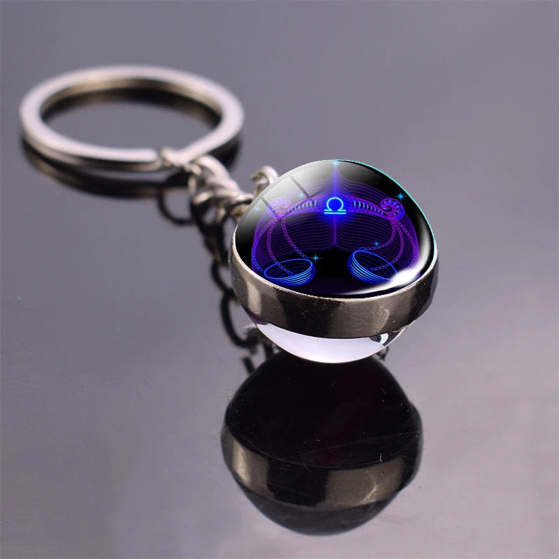 Luminous 12 Constellation Keychain Glowing Crystal Ball Key Ring Aquarius Keychain Sagittarius Keychain Libra Keychain Birthday