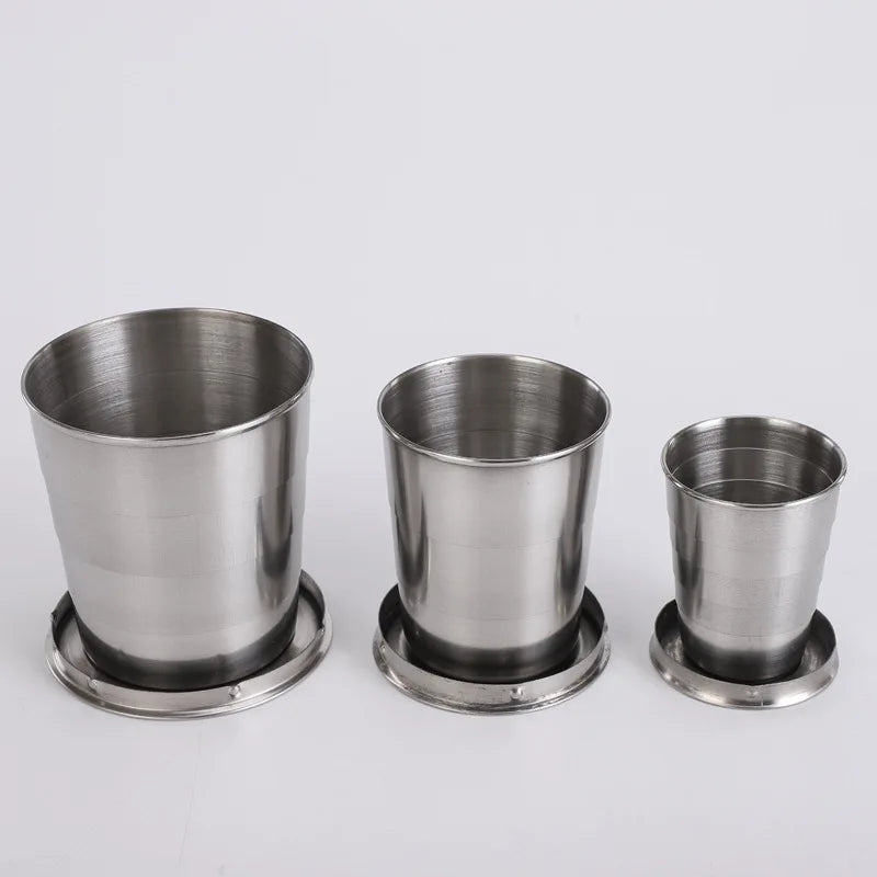 Stainless Steel Travel Carry-On Outdoor Wine Glass Portable Telescopic Water Cup Folding Wine Teacup Large Small and Medium-Size