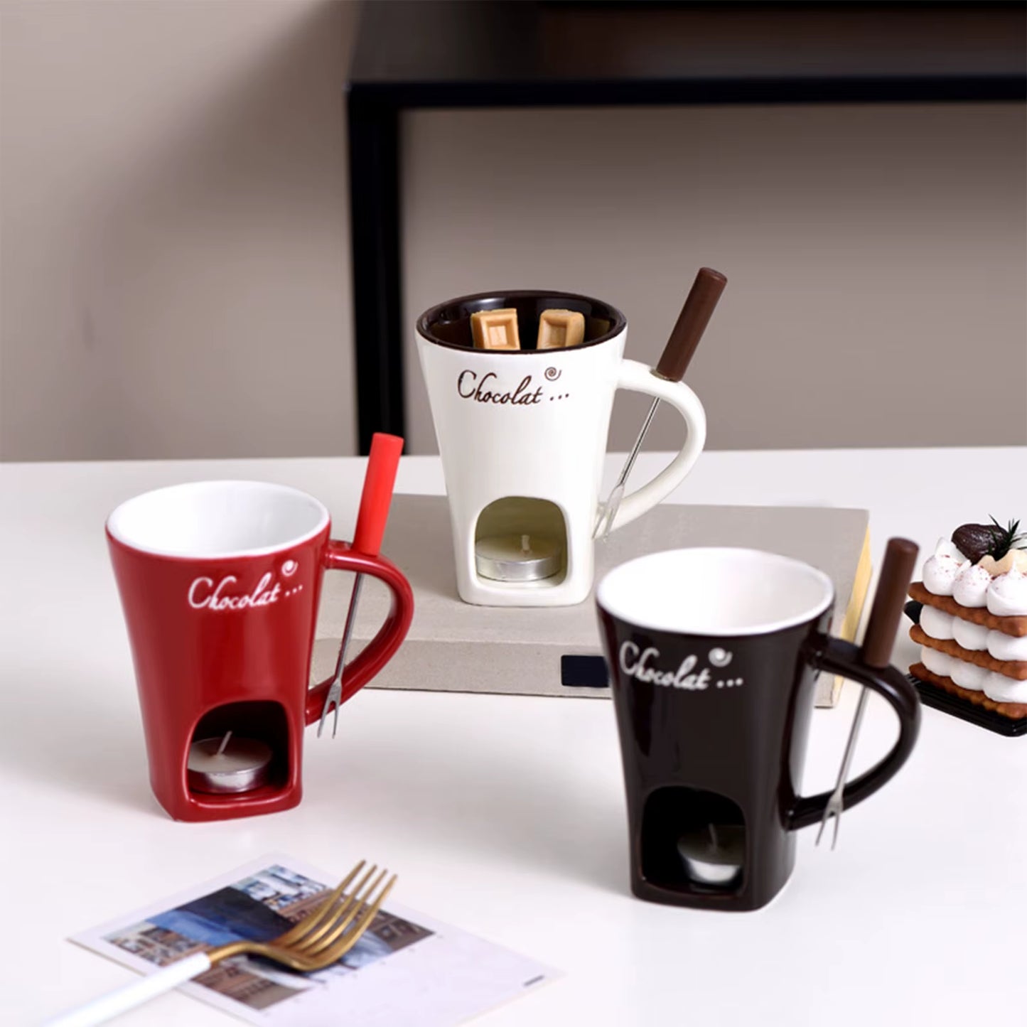 Fondue Mug Cheese Cookware Chocolate Melter Butter Melt Pot 130Ml Fondue Warmer Mug for Anniversary Birthday Kitchen Dinner Home
