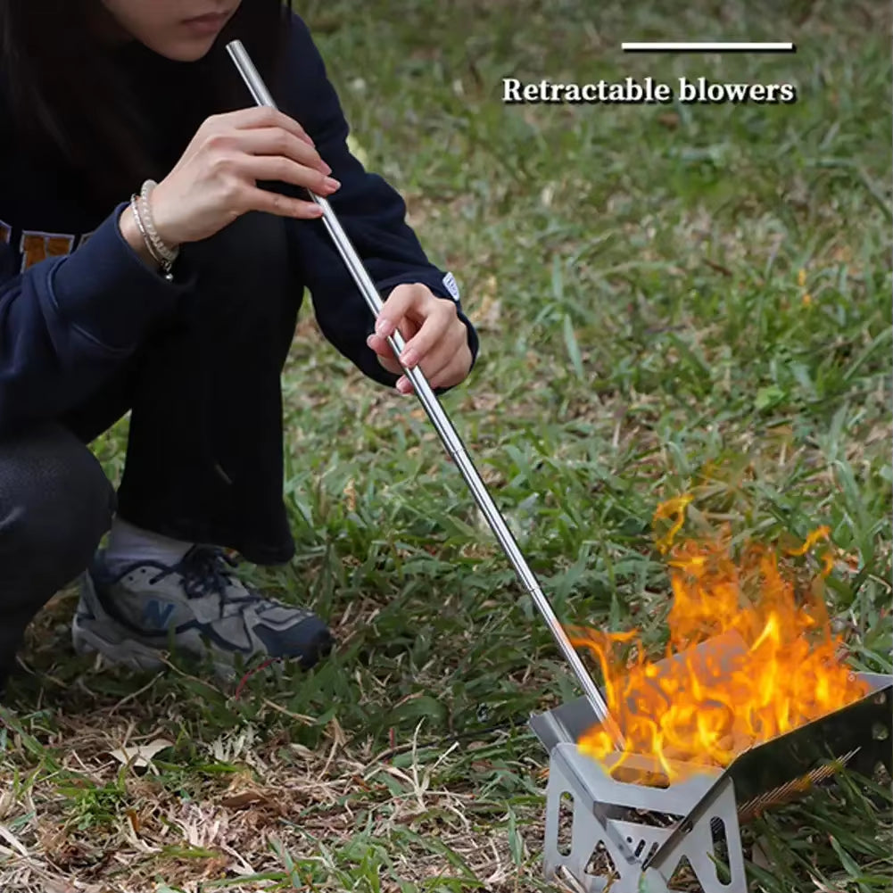 Stainless Steel Blowpipe Pocket Bellow Collapsible Air Blow Stick Campfire Fire Tool Outdoor Bushcraft Camping Hiking Cooking