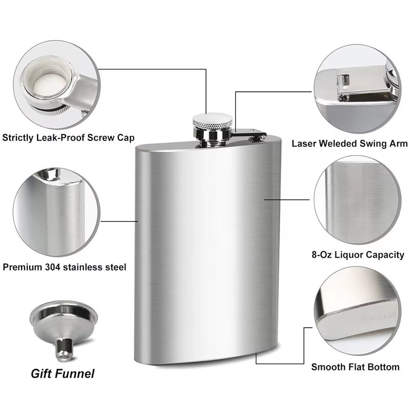 2 4 6 8 10 OZ Hip Flask for Liquor for Men Leakproof Drinking Flask with Funnel Stainless Steel Set Camping Pocket Flask Lase