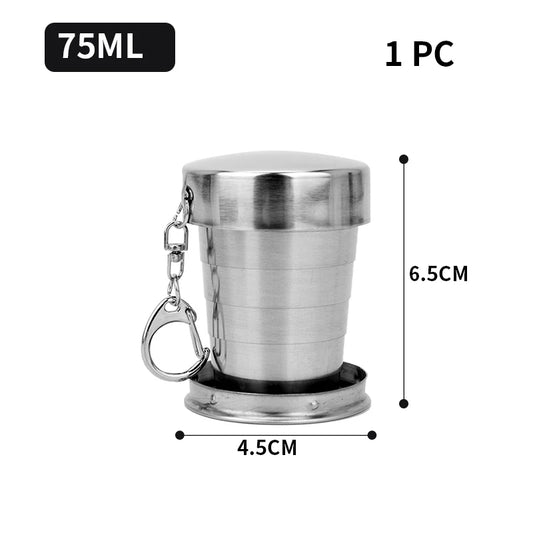 Stainless Steel Travel Carry-On Outdoor Wine Glass Portable Telescopic Water Cup Folding Wine Teacup Large Small and Medium-Size