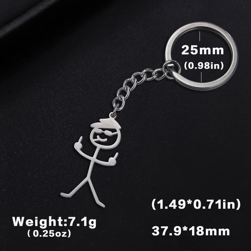Funny Middle Finger Stickman Keychain 2025 Cute Trend School Bag Car Key Pendant Couple New Trinket Gift Keyring