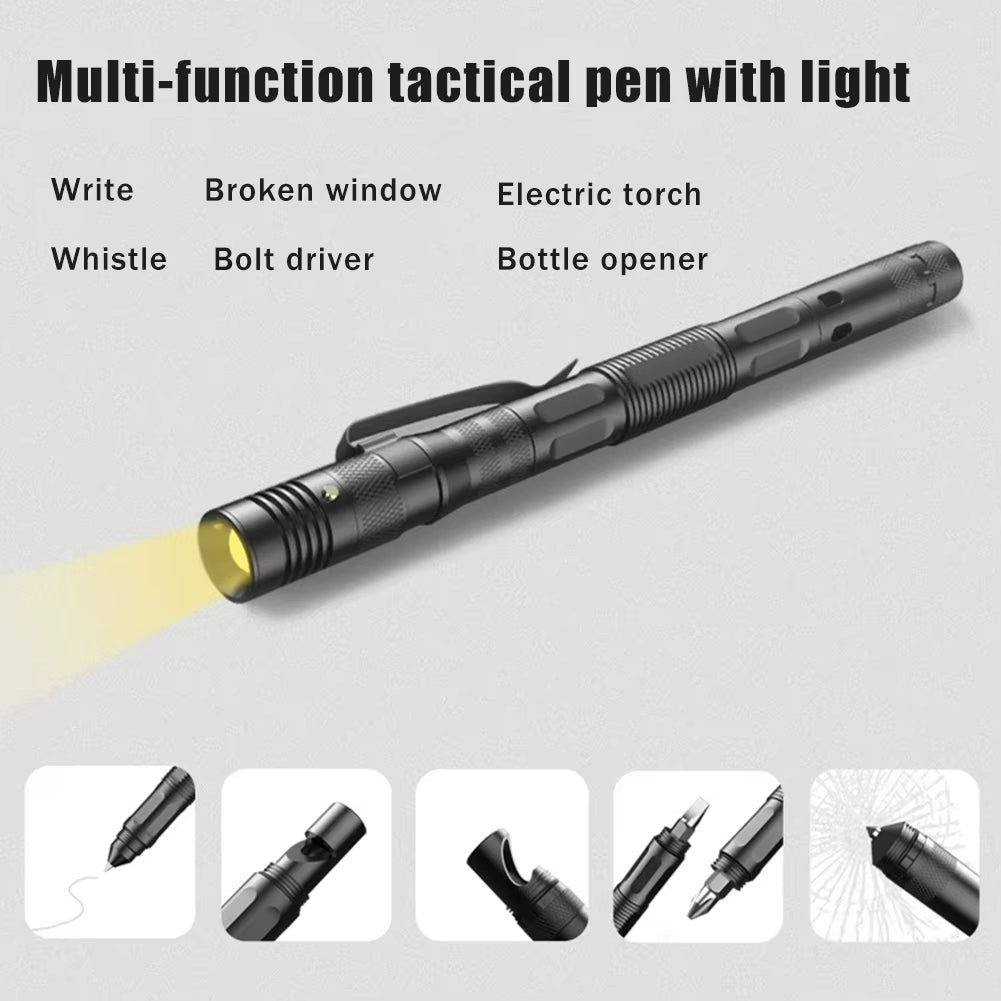 Multifunctional Ballpoint Pen with 100LM Flashlight Tactical Self-Defense Pen Fragile Window Breaker EDC Outdoor Survival Tool