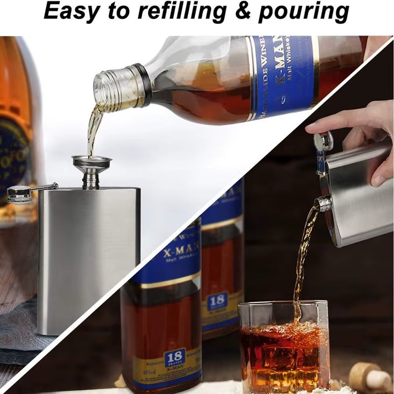 2 4 6 8 10 OZ Hip Flask for Liquor for Men Leakproof Drinking Flask with Funnel Stainless Steel Set Camping Pocket Flask Lase