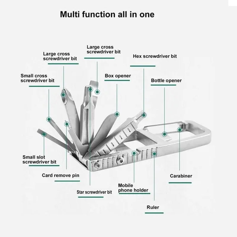 12 in 1 Keychain Multitool Screwdriver Bit Folding Multi Tool Bottle Opener Portable Pocket Tool for Outdoors Camping