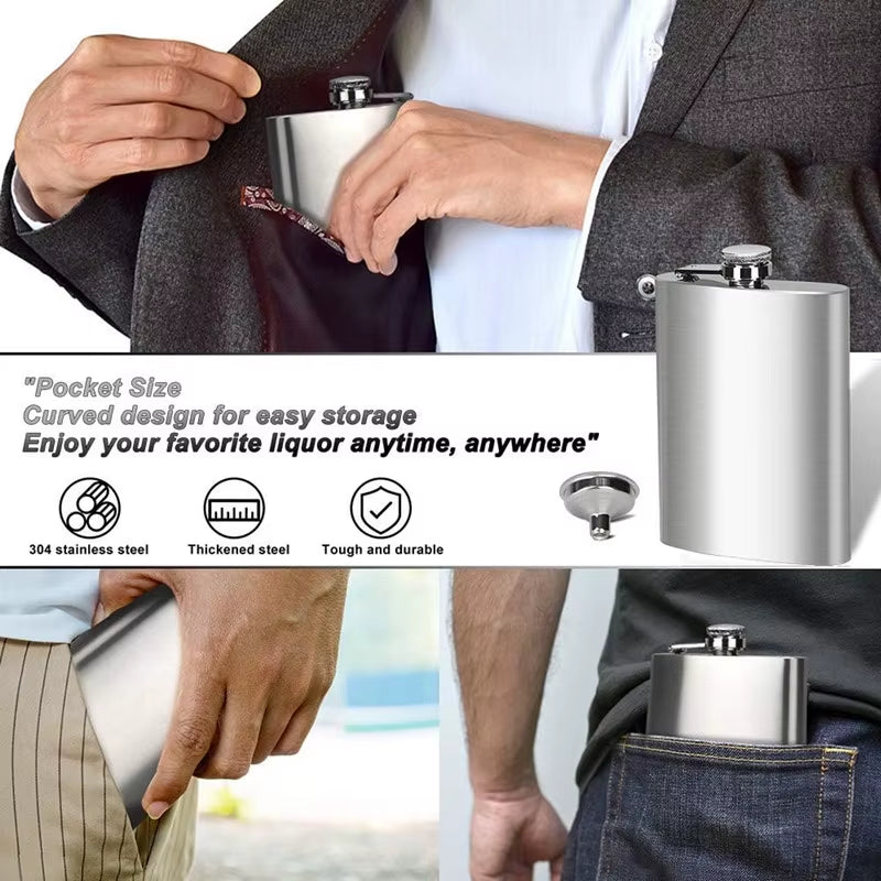 2 4 6 8 10 OZ Hip Flask for Liquor for Men Leakproof Drinking Flask with Funnel Stainless Steel Set Camping Pocket Flask Lase
