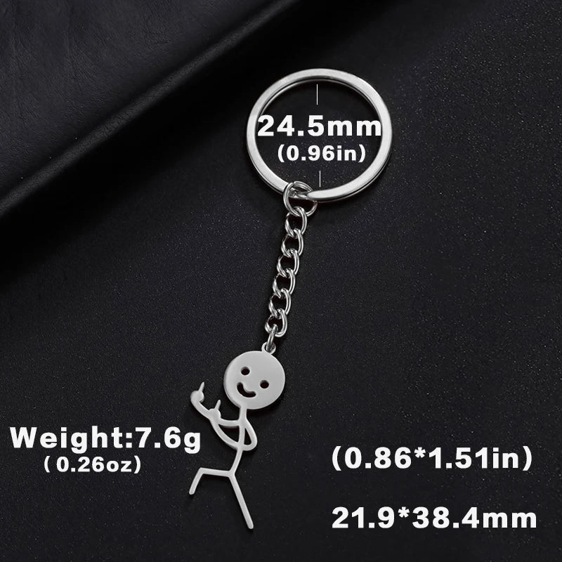 Funny Middle Finger Stickman Keychain 2025 Cute Trend School Bag Car Key Pendant Couple New Trinket Gift Keyring
