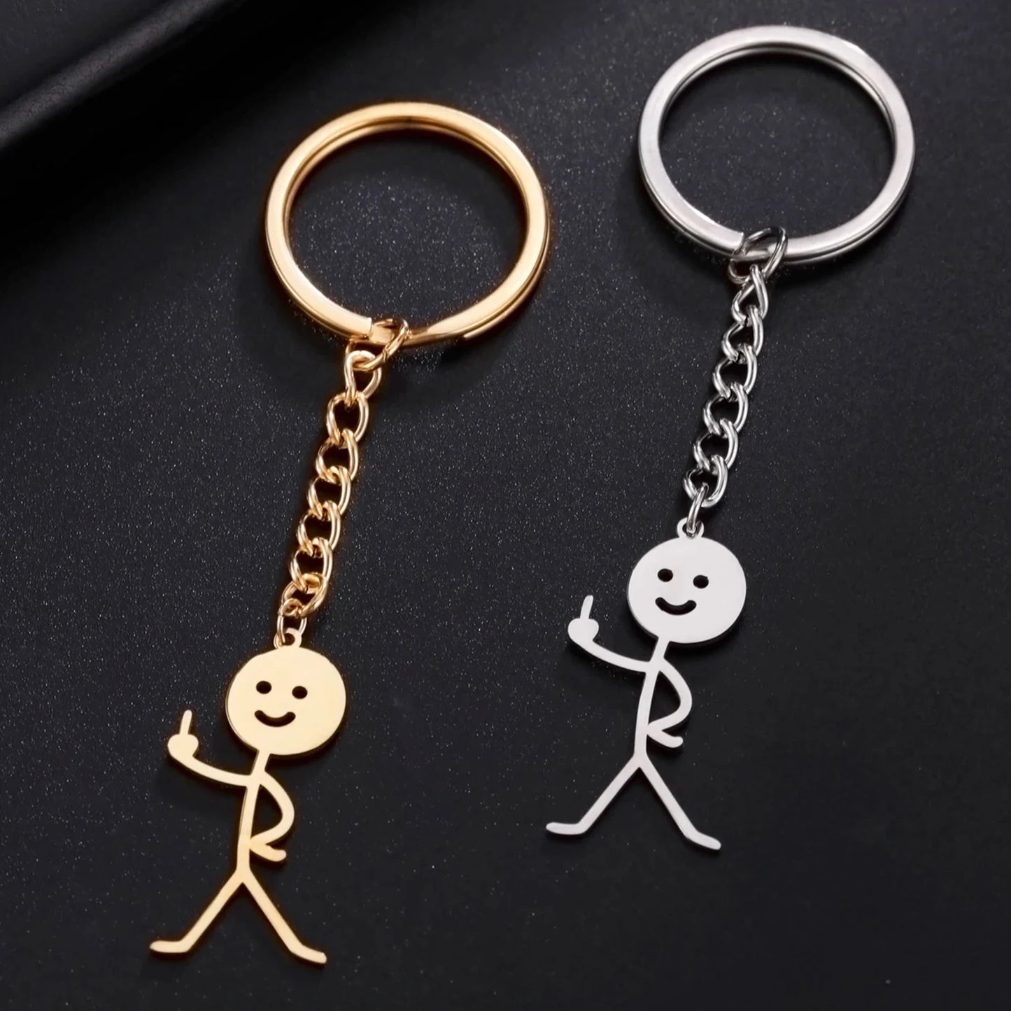 Funny Middle Finger Stickman Keychain 2025 Cute Trend School Bag Car Key Pendant Couple New Trinket Gift Keyring