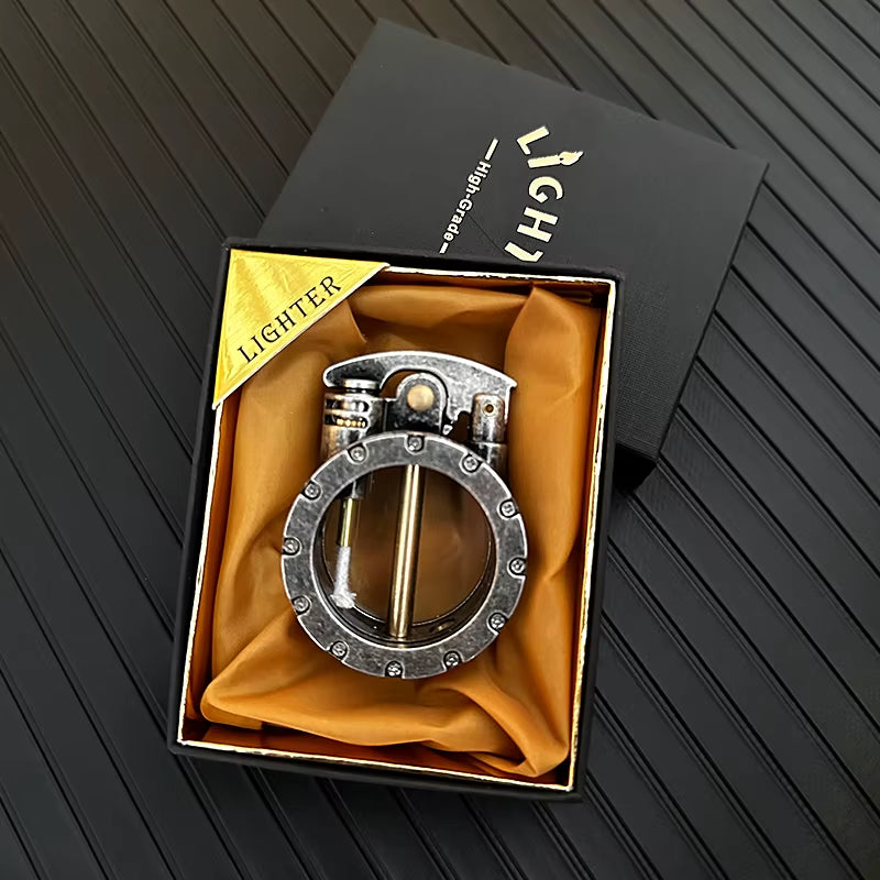 New Retro Transparent Oil Tank Metal Rocker Kerosene Lighter Personality Windproof Cigarette Lighter Men Collection Gifts
