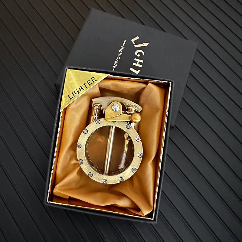 New Retro Transparent Oil Tank Metal Rocker Kerosene Lighter Personality Windproof Cigarette Lighter Men Collection Gifts