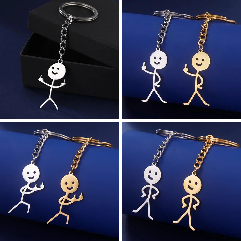 Funny Middle Finger Stickman Keychain 2025 Cute Trend School Bag Car Key Pendant Couple New Trinket Gift Keyring