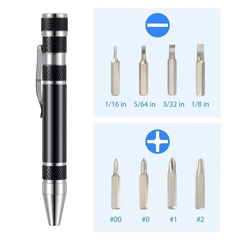 8-In-1 Aluminum Alloy Screwdriver Pen - Changeable Bits for Easy Repairs & Disassembly