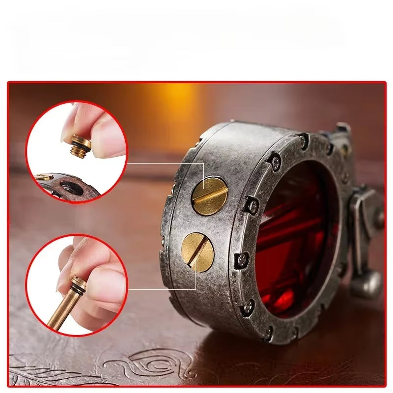 NEW Metal Rocker Arm Kerosene Lighter Creative Personality round Transparent Oil Tank Open Fire Lighter Men'S Small Tools
