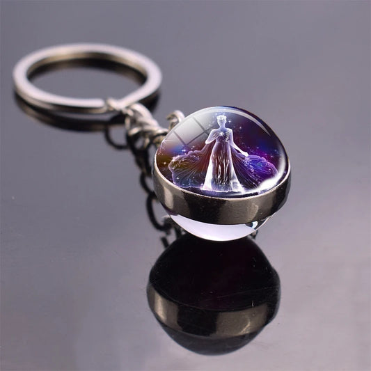 Luminous 12 Constellation Keychain Glowing Crystal Ball Key Ring Aquarius Keychain Sagittarius Keychain Libra Keychain Birthday