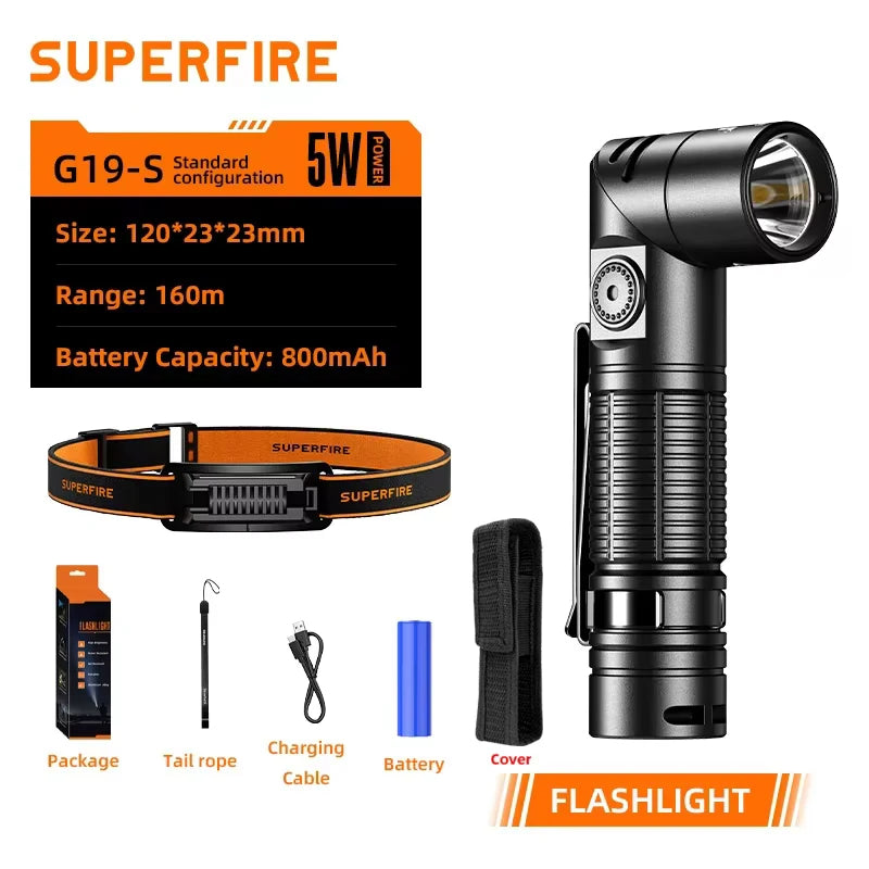 G19-S LED+COB Head Flashlight with Magnet Adjustable Base, USB Rechargeable Headlamp Work Light for Camping Fishing