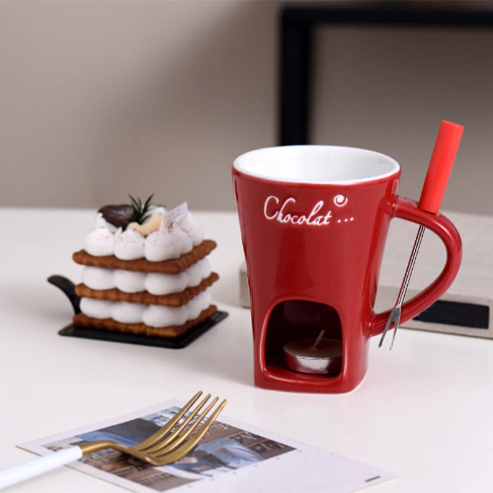 Fondue Mug Cheese Cookware Chocolate Melter Butter Melt Pot 130Ml Fondue Warmer Mug for Anniversary Birthday Kitchen Dinner Home