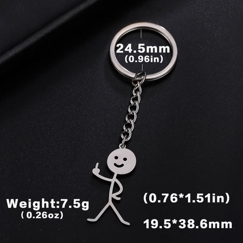 Funny Middle Finger Stickman Keychain 2025 Cute Trend School Bag Car Key Pendant Couple New Trinket Gift Keyring