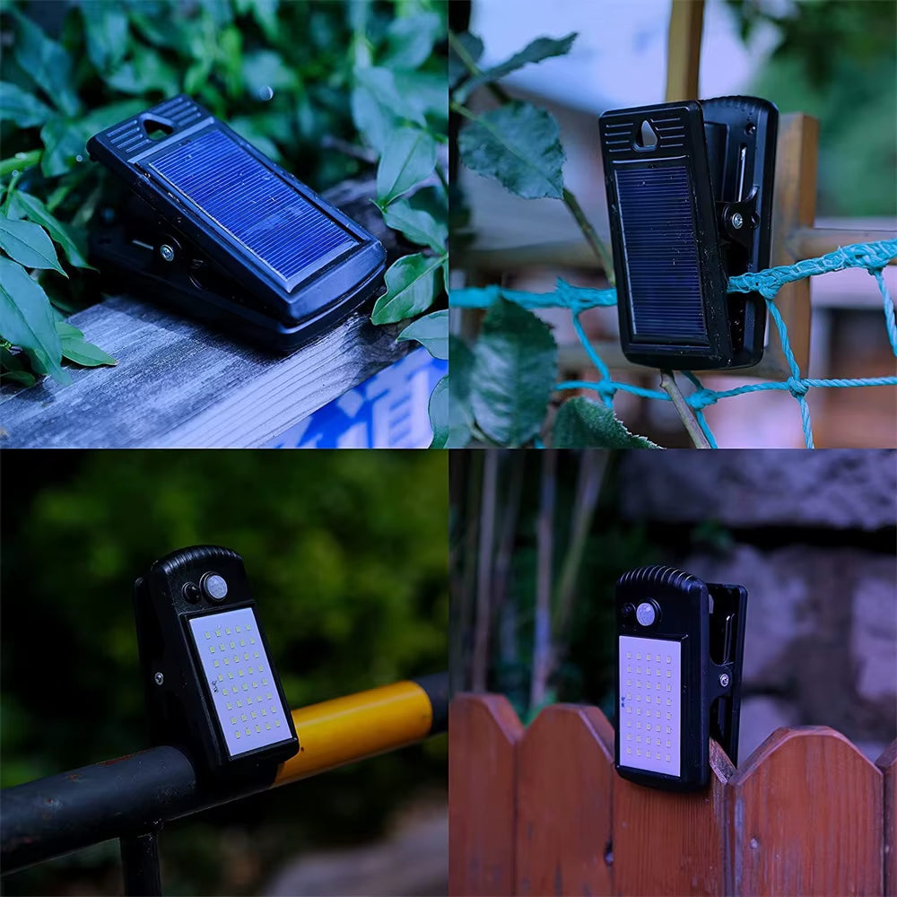 Clip-On LED Solar Light Smart Human Induction Outdoor Garden Light Waterproof Outdoor Lamp for Tent Garage Courtyard High Bright