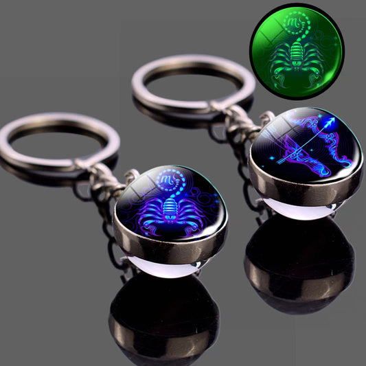 Luminous 12 Constellation Keychain Glowing Crystal Ball Key Ring Aquarius Keychain Sagittarius Keychain Libra Keychain Birthday