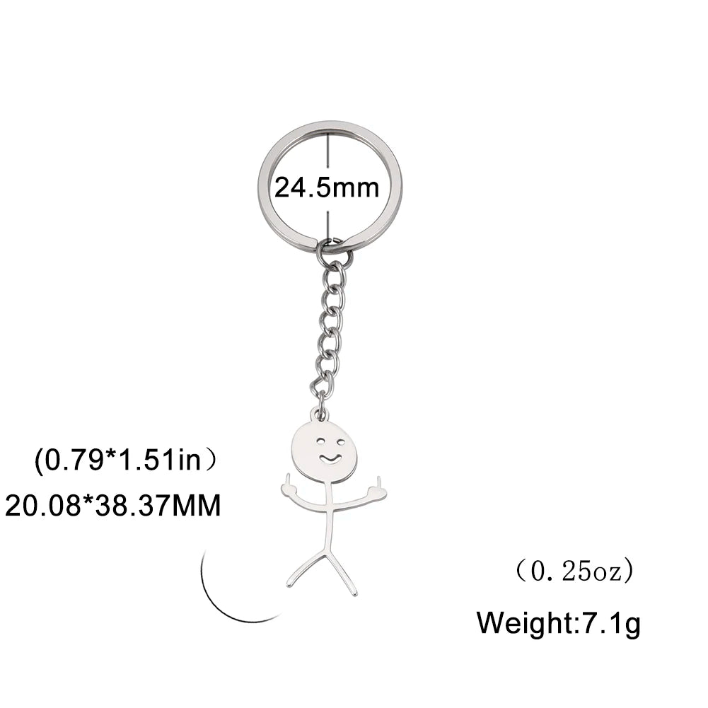 Funny Middle Finger Stickman Keychain 2025 Cute Trend School Bag Car Key Pendant Couple New Trinket Gift Keyring