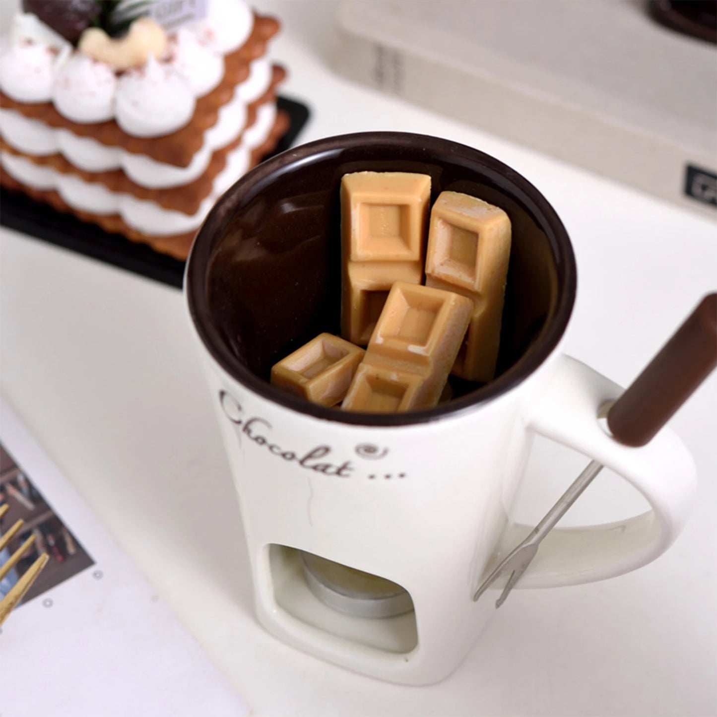 Fondue Mug Cheese Cookware Chocolate Melter Butter Melt Pot 130Ml Fondue Warmer Mug for Anniversary Birthday Kitchen Dinner Home